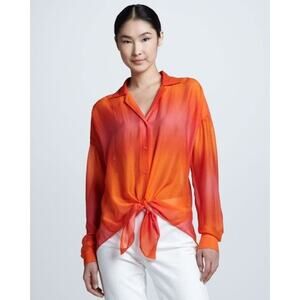 Layfette 148 NY | M| Pure Silk Semi Sheer Ombre Button Up Top Blouse Women's